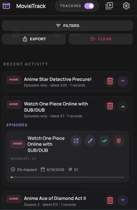 MovieTrack popup expanded group